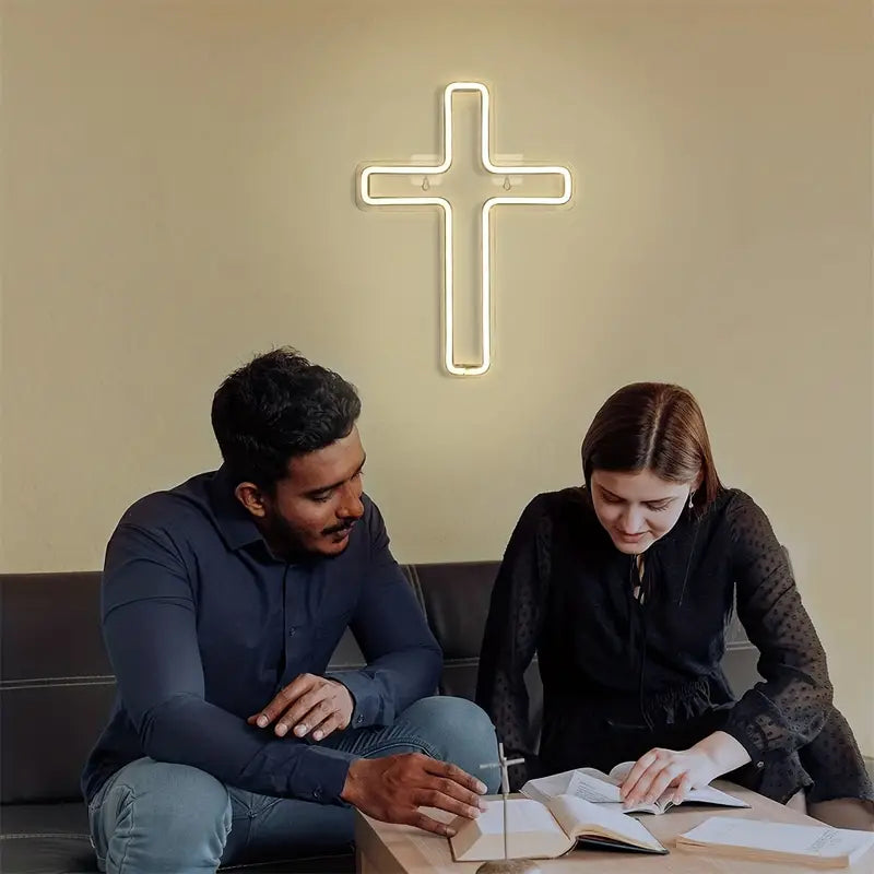 1pc Cross Neon Signs, Airnesolly LED Neon Lights Sign Wall Light Sign For Church, USB Powered Dimmable Neon Cross Signs For Room Home