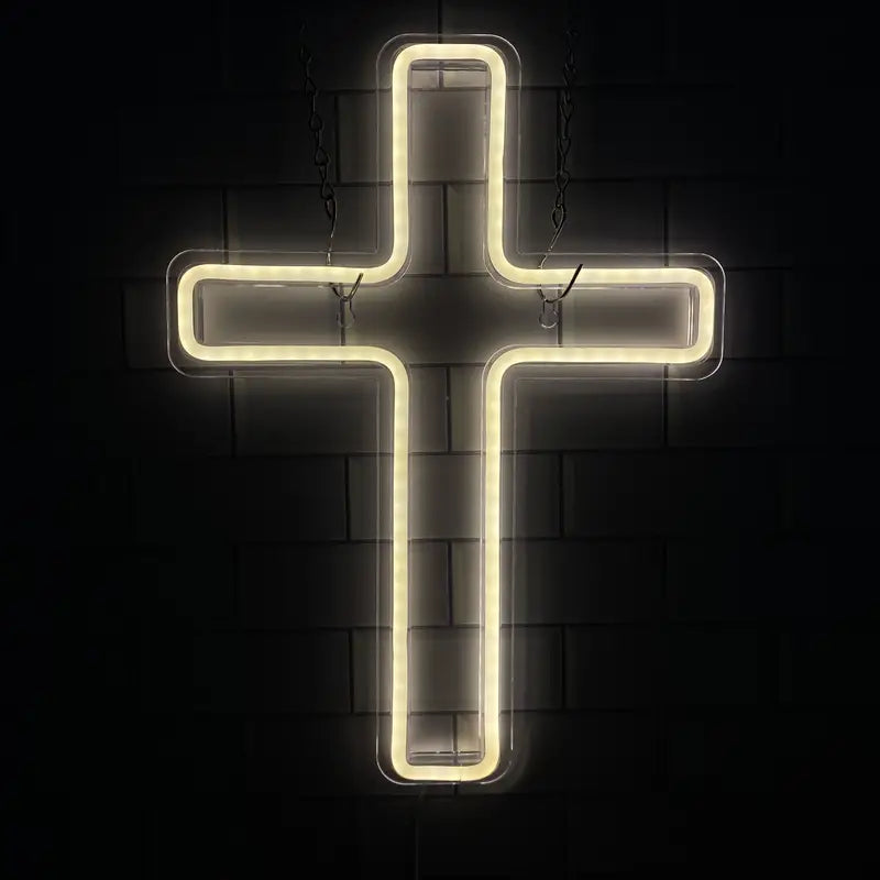 1pc Cross Neon Signs, Airnesolly LED Neon Lights Sign Wall Light Sign For Church, USB Powered Dimmable Neon Cross Signs For Room Home