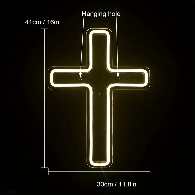 1pc Cross Neon Signs, Airnesolly LED Neon Lights Sign Wall Light Sign For Church, USB Powered Dimmable Neon Cross Signs For Room Home