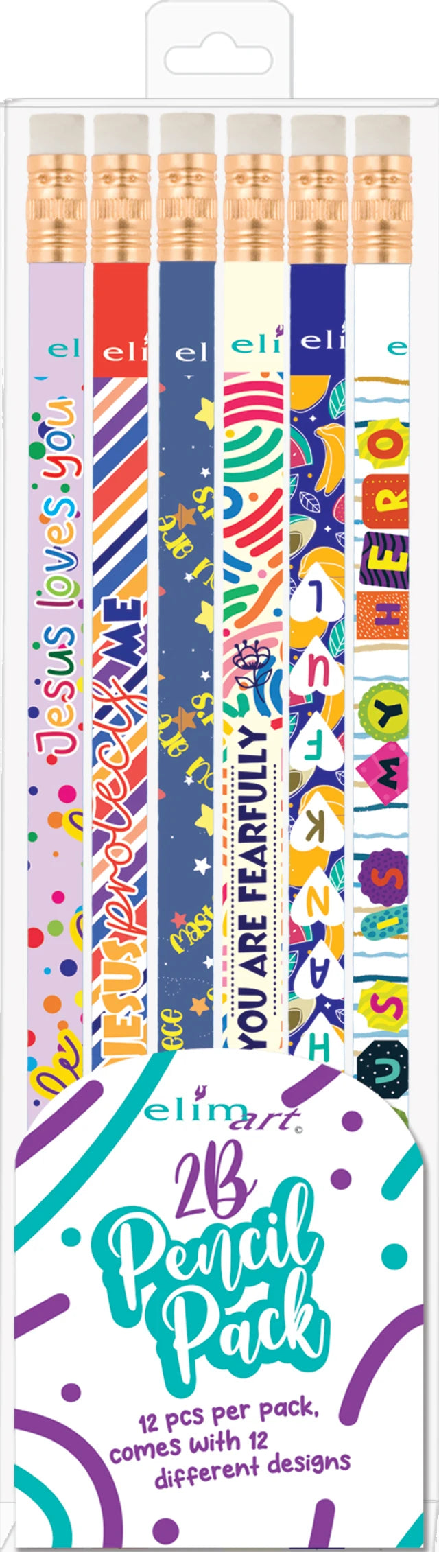 2B Pencils with erasers (Pack of 12): various designs