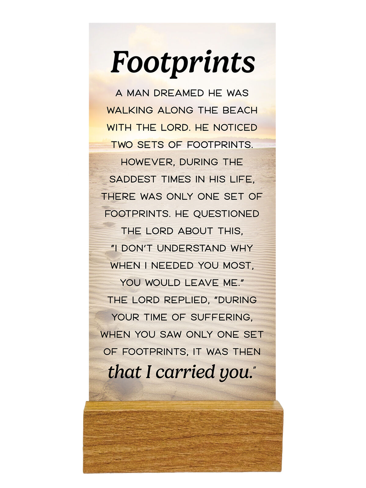 Precious Glass Plaque WOOD Stand - Footprints