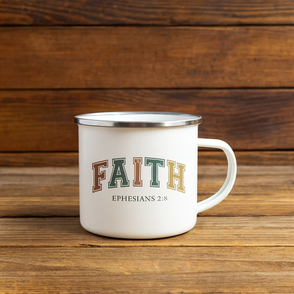 Enamel Camping Mug -Faith Eph 2-8-Capacity-360ml
