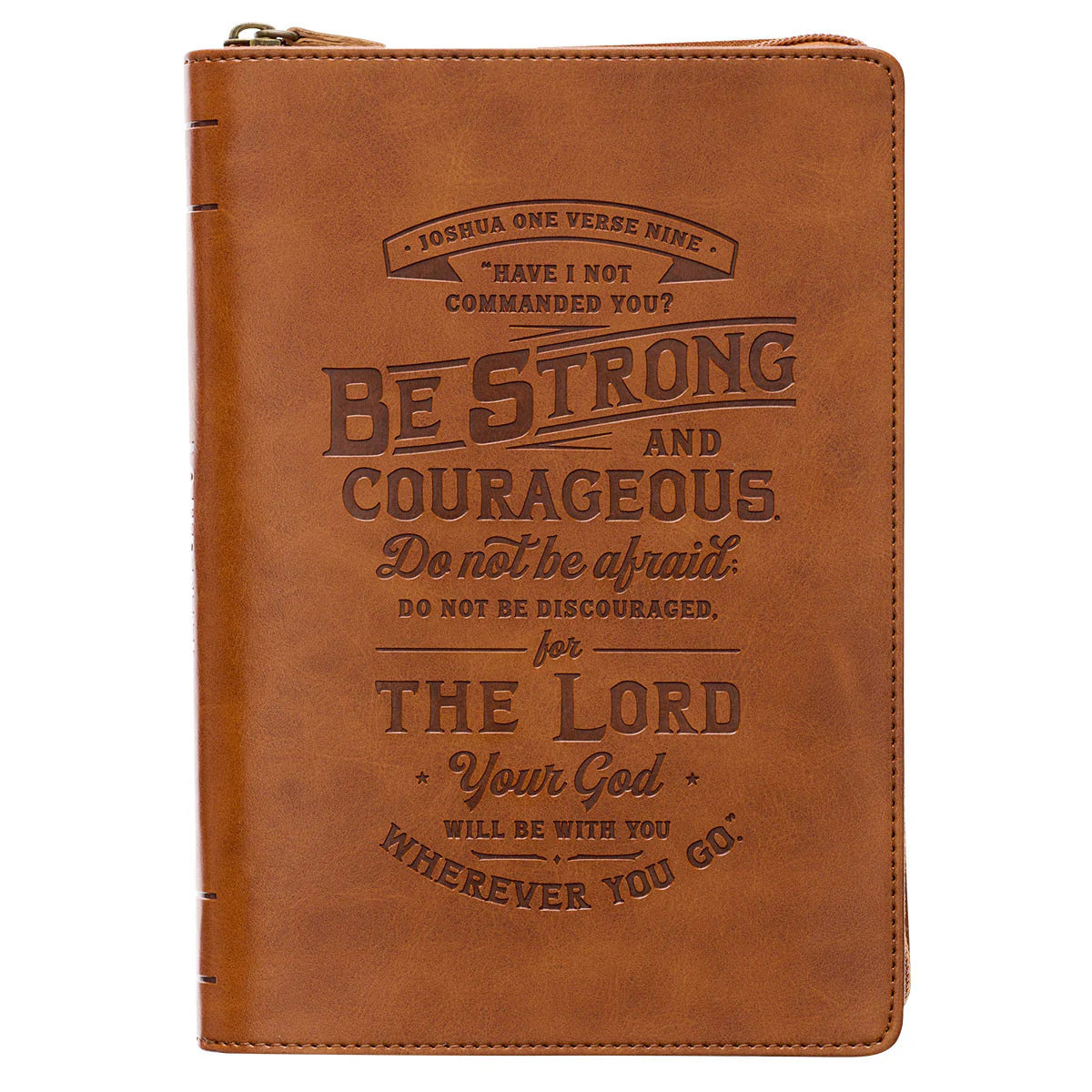 Be Strong Toffee Brown Faux Leather Classic Journal with Zippered Closure - Joshua 1:9