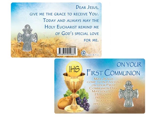 First Holy Communion Laminated Card and Cross Set