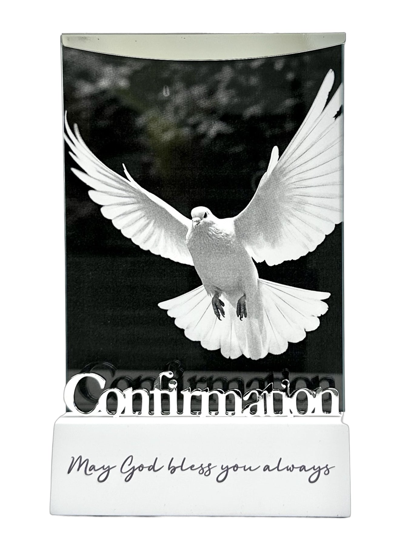 CONFIRMATION FRAME 6 X 4" - WHITE SIZE: 105 X 170MM - SILVER MOTIFF - BOXED