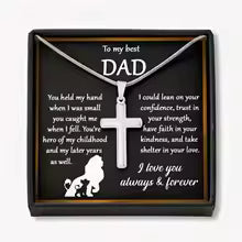 Snake Chain Cross Pendant Necklace for Dad - Father's Day Gift, Gift Box Included