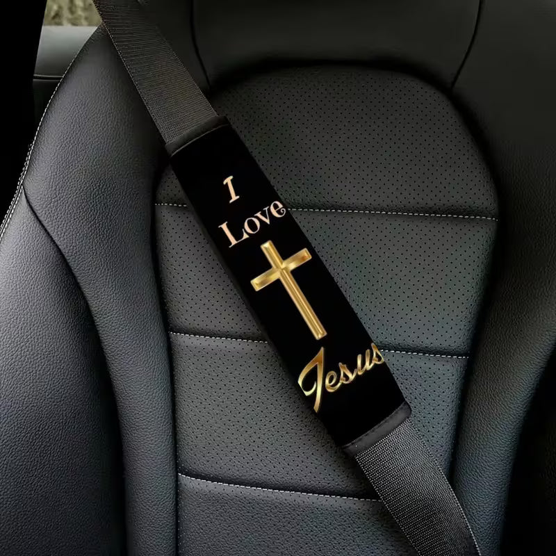Cross & I Love Jesus Car Seat Belt Shoulder Pads (Set of 2)
