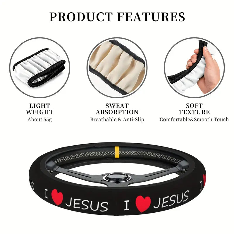 I Love Jesus -Steering Wheel Cover - Fit for Cars, Trucks & SUV