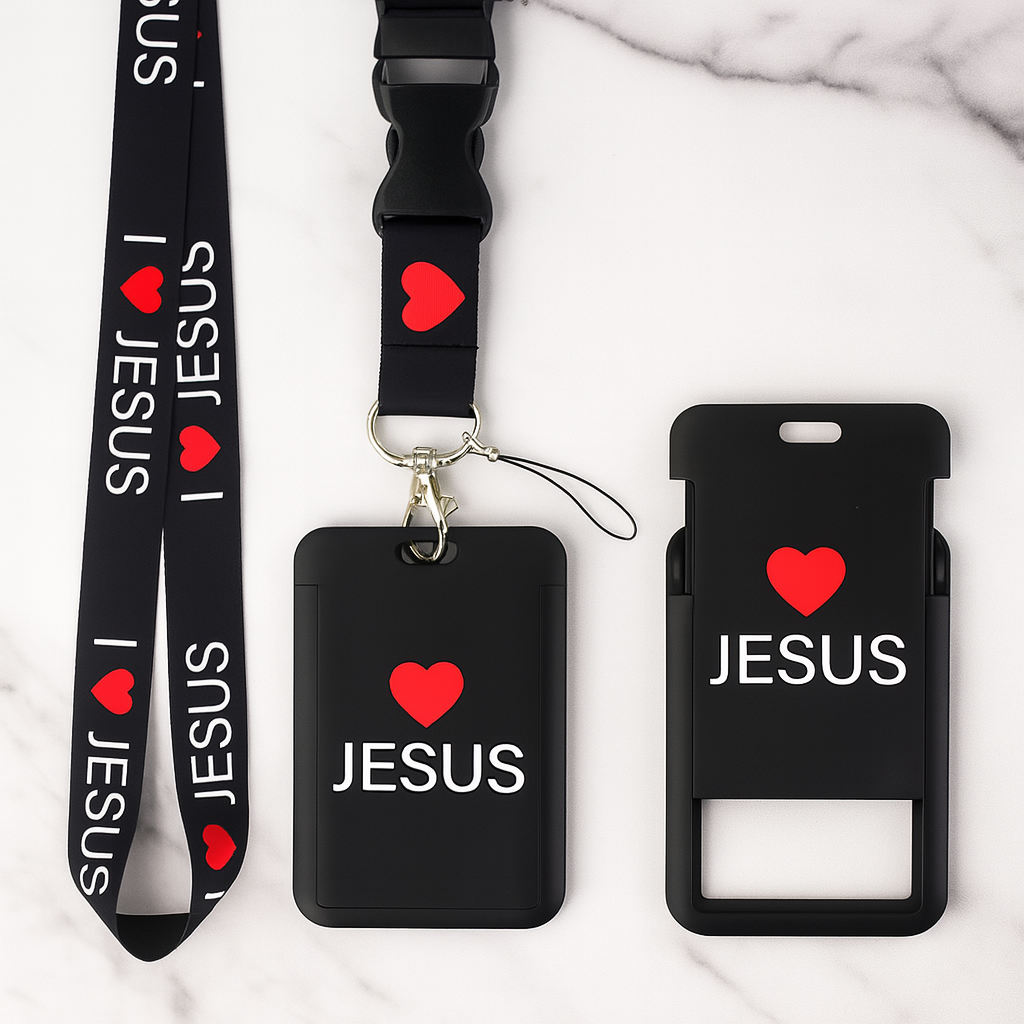 Lanyard with Detachable Card Holder, Key and ID Badge Holder-I Love Jesus