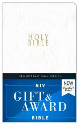 NIV Gift and Award Bible in white leather-look cover with gold Holy Bible title
