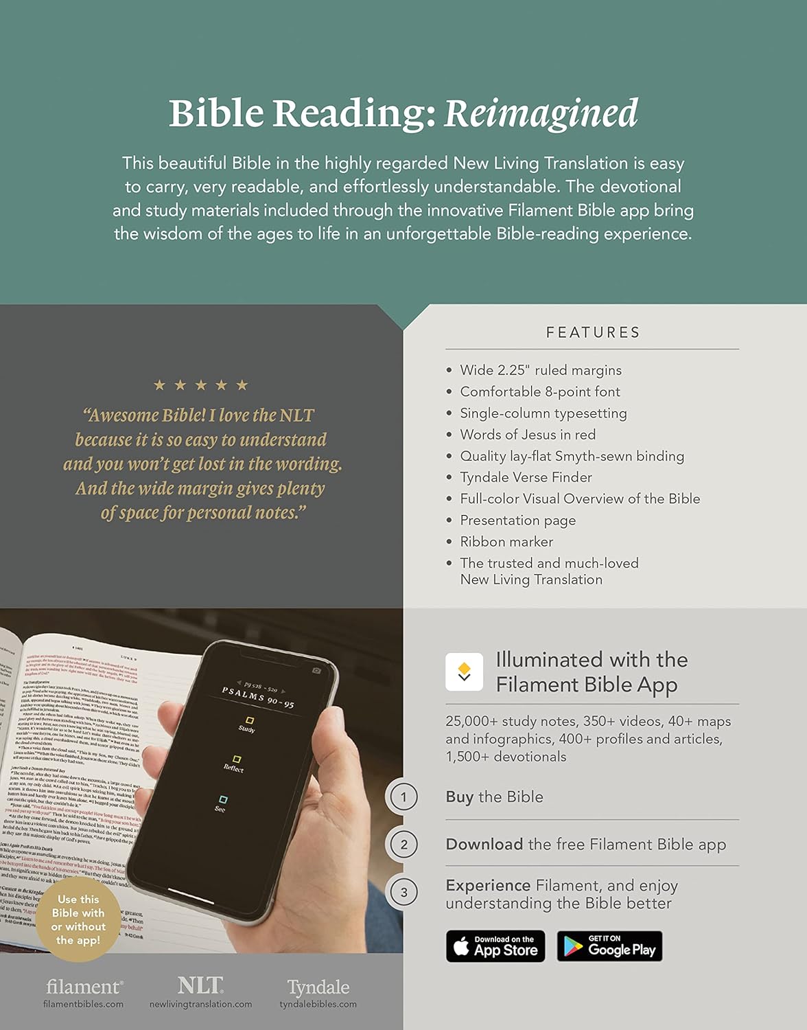 NLT Wide Margin Bible – Dusty Pink Blossoms Leatherlike (Filament Enabled, Indexed)