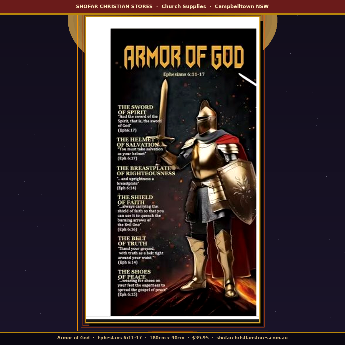 Armor of God Large Banner — Ephesians 6:11-17 | Christian Wall Flag 180 x 90cm