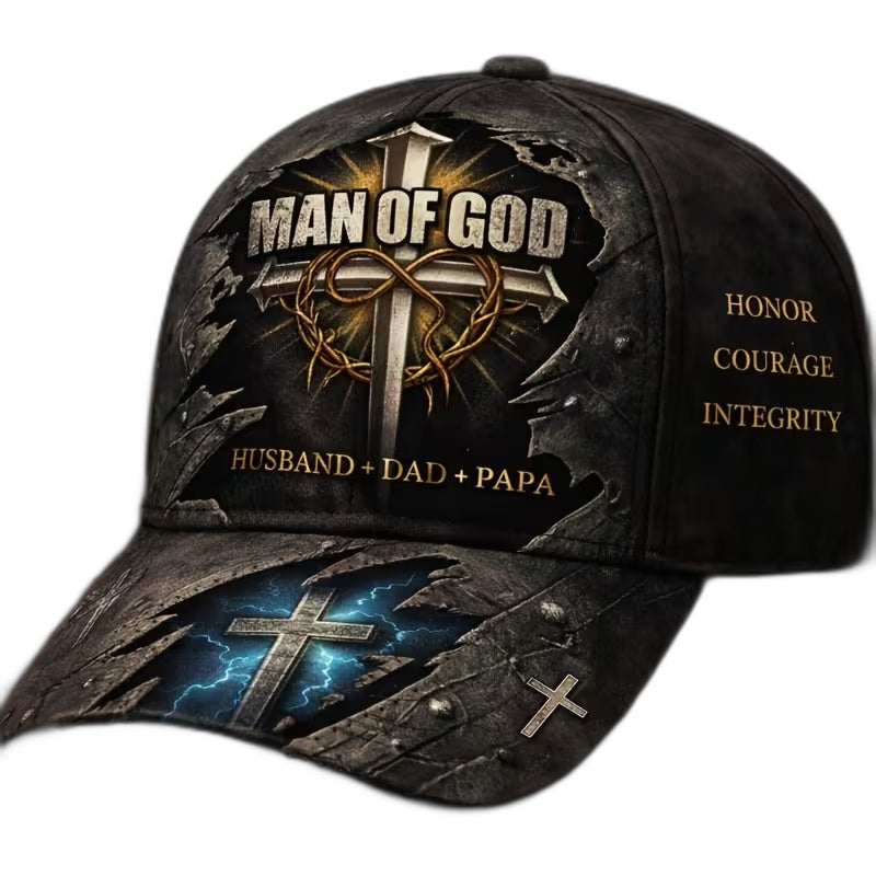 Man of God Baseball Cap – Husband Dad Papa | Christian Faith Cap Honor Courage Integrity