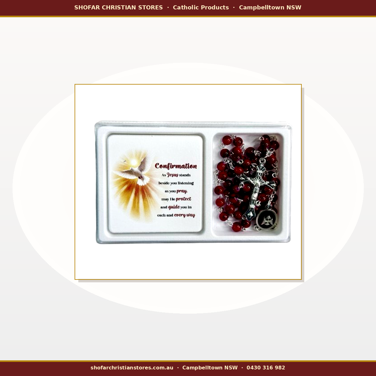 Confirmation Gift Set — Red Glass Rosary & Holy Spirit Plaque | Boxed