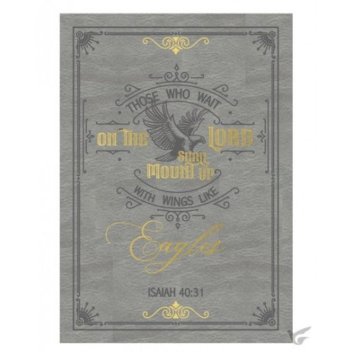Grey and gold Christian journal with soaring eagle and Isaiah 40:31 "mount up with wings like eagles" on the cover