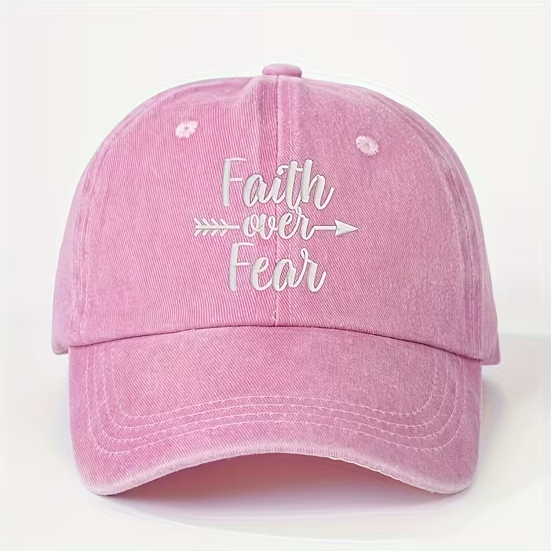 Faith Over Fear Baseball Cap – Pink Washed Christian Cap | Women's Faith Hat with Arrow Design