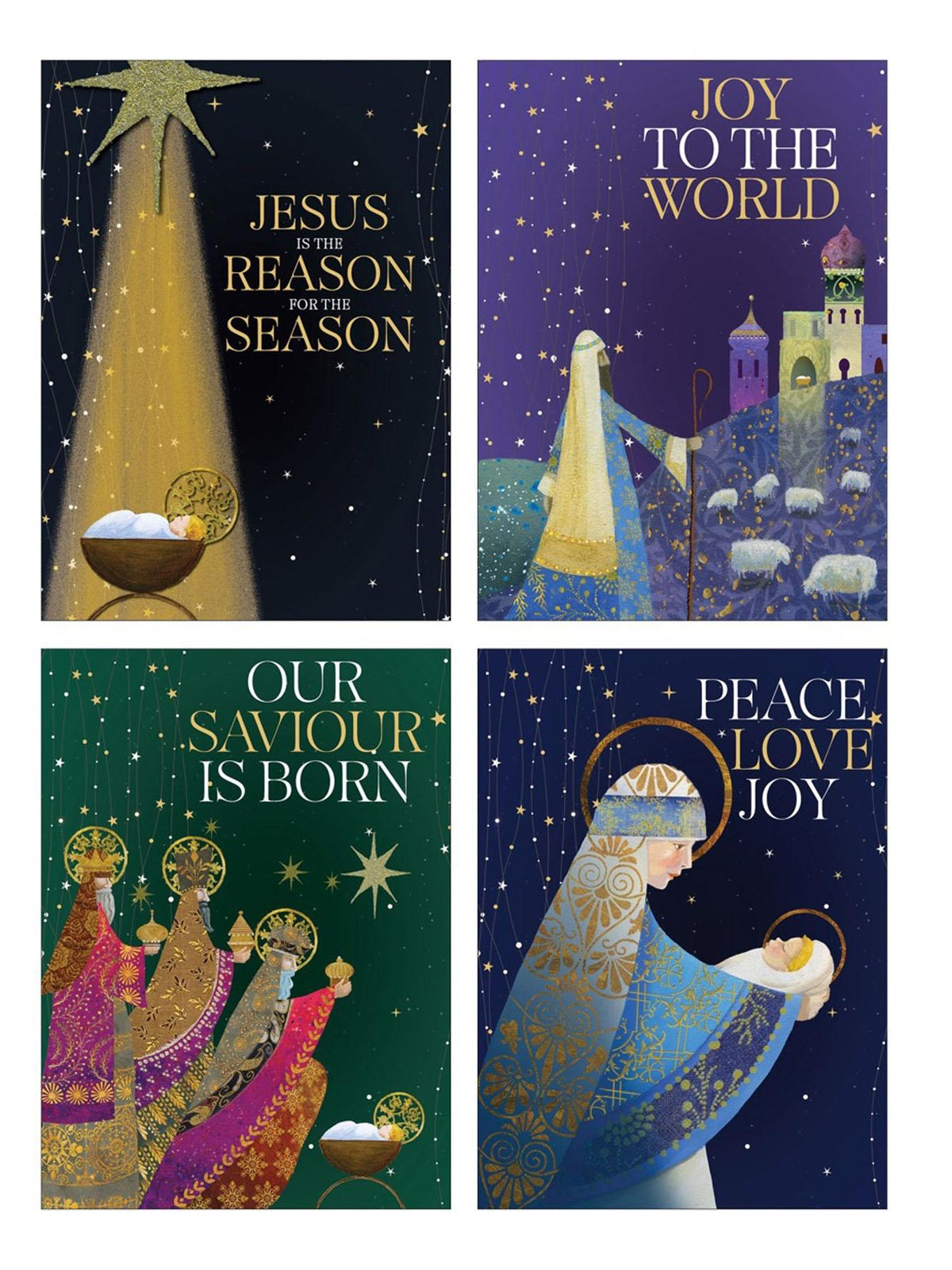 Christian Christmas Cards – Pack of 8 with Envelopes (4 Nativity Designs)