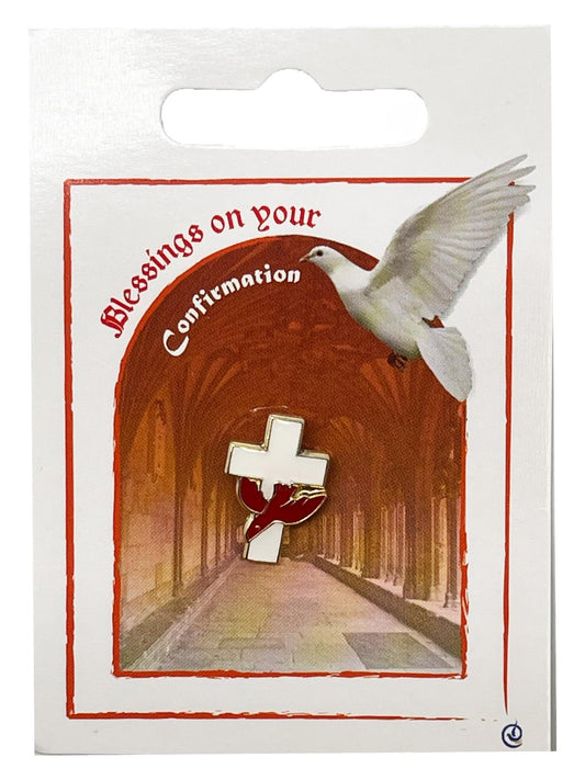 Catholic Confirmation Lapel Pin – Cross and Dove Design