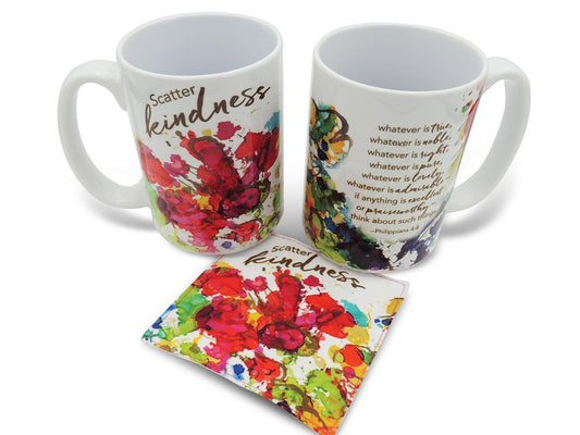Mug & Coaster Gift Set — Scatter Kindness | 375ml Mug with Matching Fabric Coaster