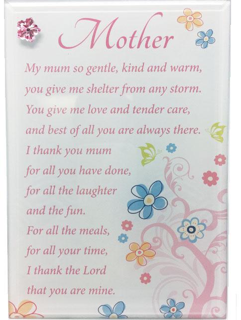 Glass Plaque with Motif — Mother | My Mum So Gentle, Kind and Warm