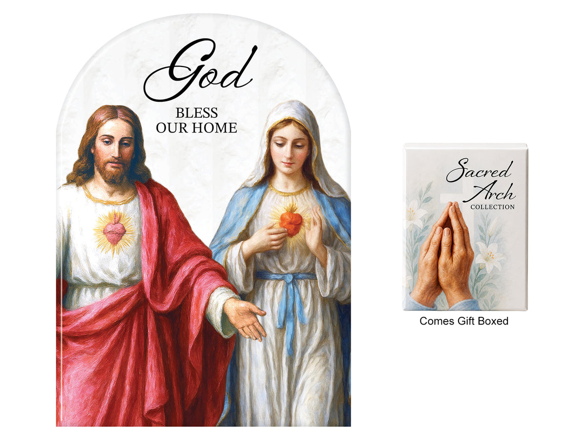 God Bless Our Home Ceramic Plaque – Sacred Heart of Jesus & Immaculate Heart of Mary