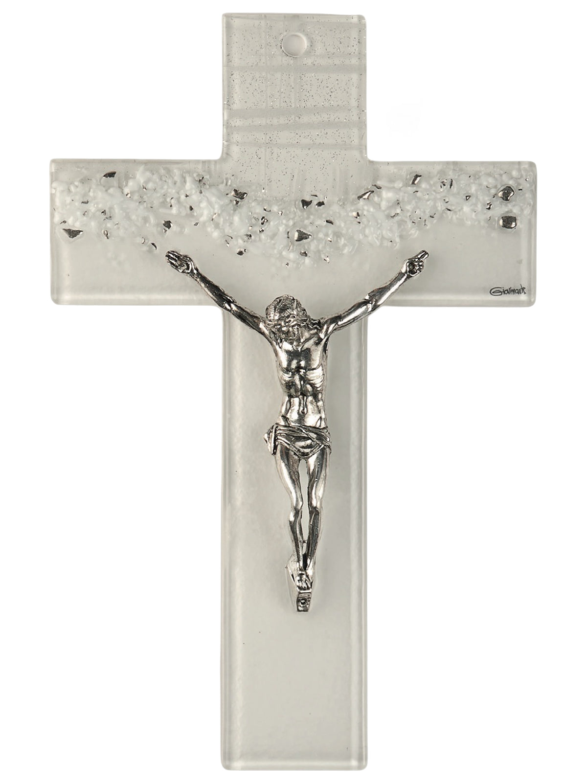 Murano Glass Crucifix with Silver Corpus – Handmade in Italy (25cm)