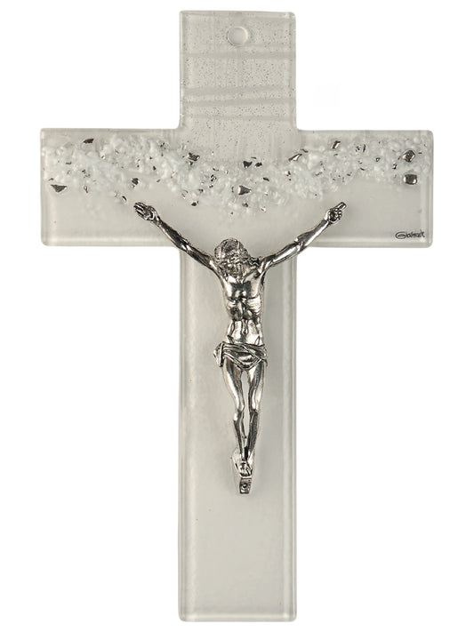 Murano Glass Crucifix with Silver Corpus – Handmade in Italy (25cm)