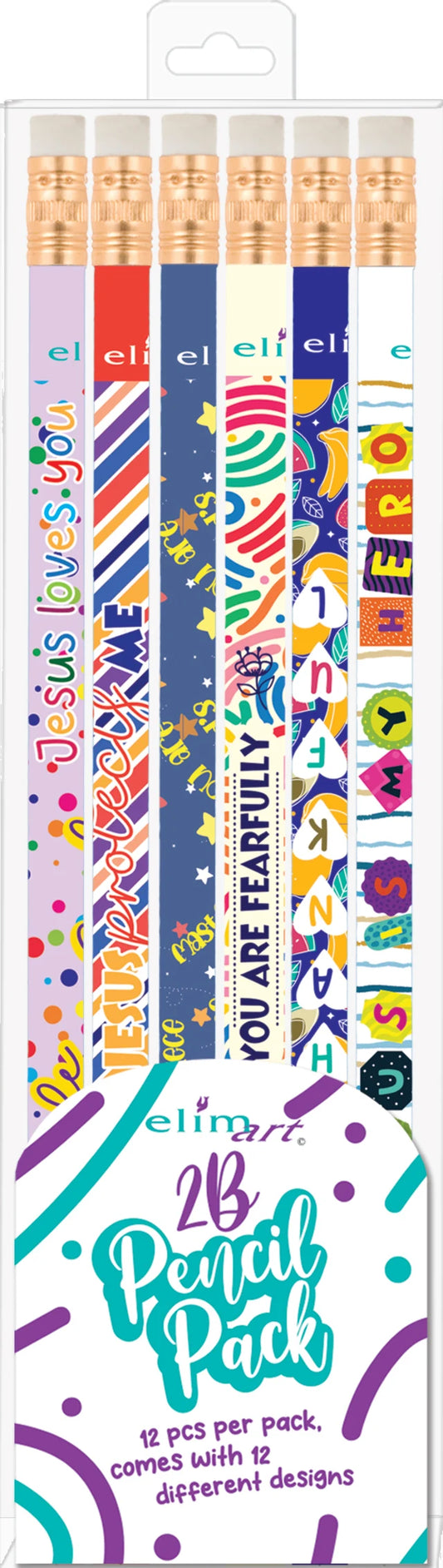2B Pencils with erasers (Pack of 12): various designs