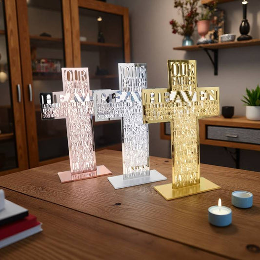 Lord's Prayer Acrylic Cross - (21cm/8.27") Gold