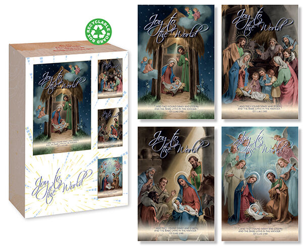 Joy to the World Boxed Christmas Cards – 18 Religious Nativity Cards with Gold Highlights