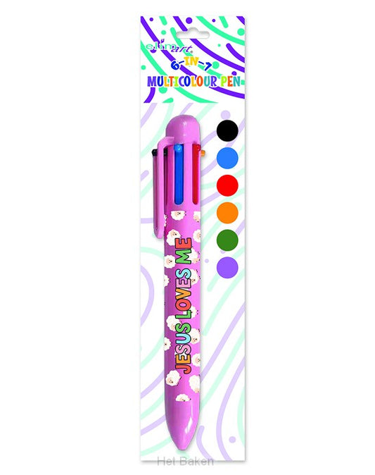 6 in 1 multicolour pen pink -Jesus loves me