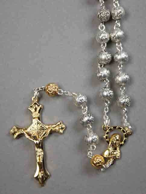 Rosary Silver & Gold with Gold Crucifix - 6mm Beads