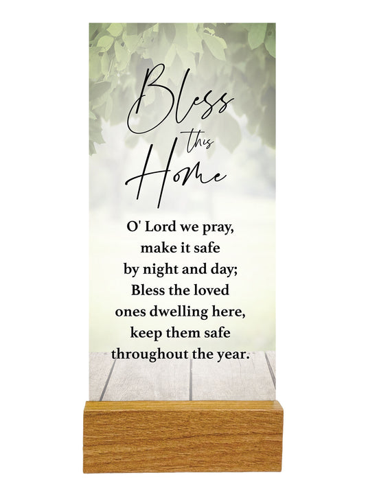Precious Glass Plaque Wood Stand - Bless This Home