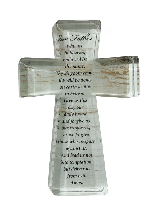 Glass Standing Cross - Lord's Prayer