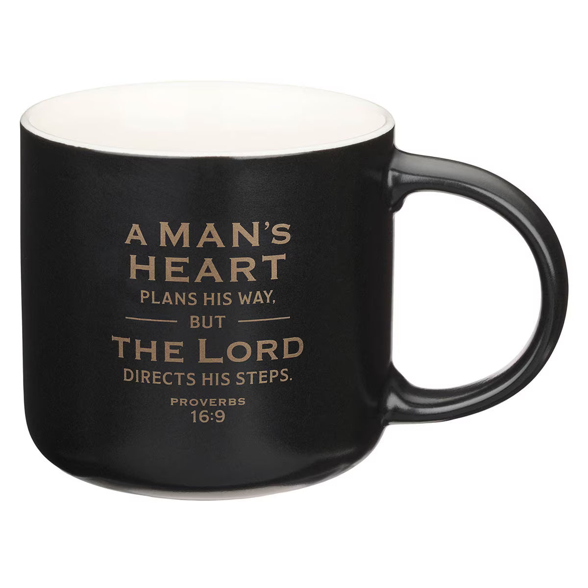 A Man's Heart Black Ceramic Coffee Mug - Proverbs 16:9-400ml