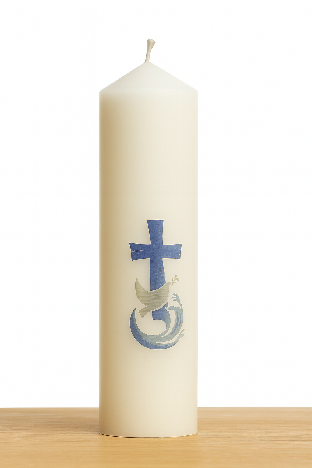 Baptism Candle for Male with Blue Cross -250mmx40mm Soft White