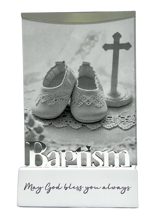 Baptism Wood Base Glass Frame