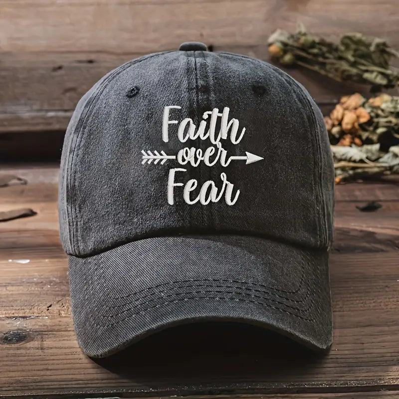 Faith Over Fear Baseball Cap Washed Distressed Embroidered Unisex Sun Hat Adjustable Sports Dad Hats For Women & Men