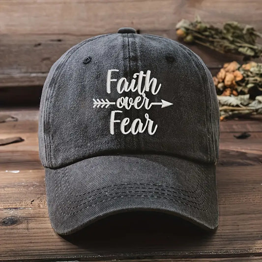 Faith Over Fear Baseball Cap Washed Distressed Embroidered Unisex Sun Hat Adjustable Sports Dad Hats For Women & Men