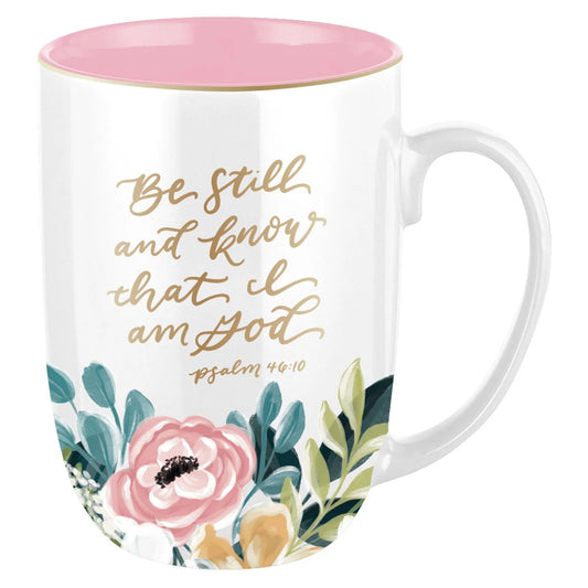 Be Still and Know Pink Floral Ceramic Coffee Mug – Psalm 46:10