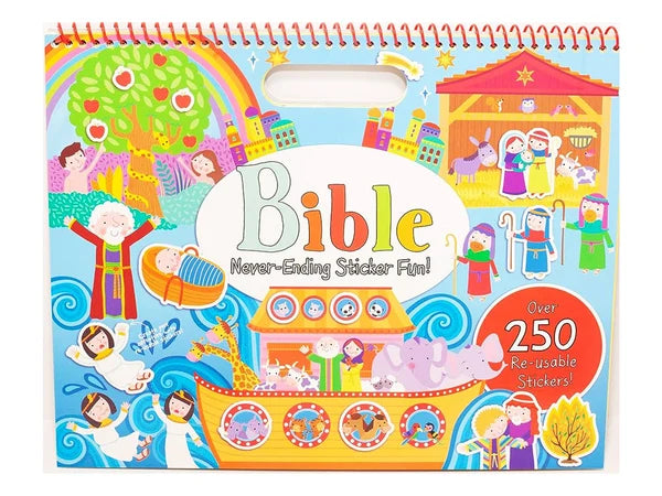 Bible reusable sticker pad for kids with Noah's Ark, Nativity and Creation scenes and carry handle