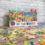 Feeding of the 5000 50 piece Bible jigsaw puzzle box for kids showing Jesus, crowd and boats by the lake