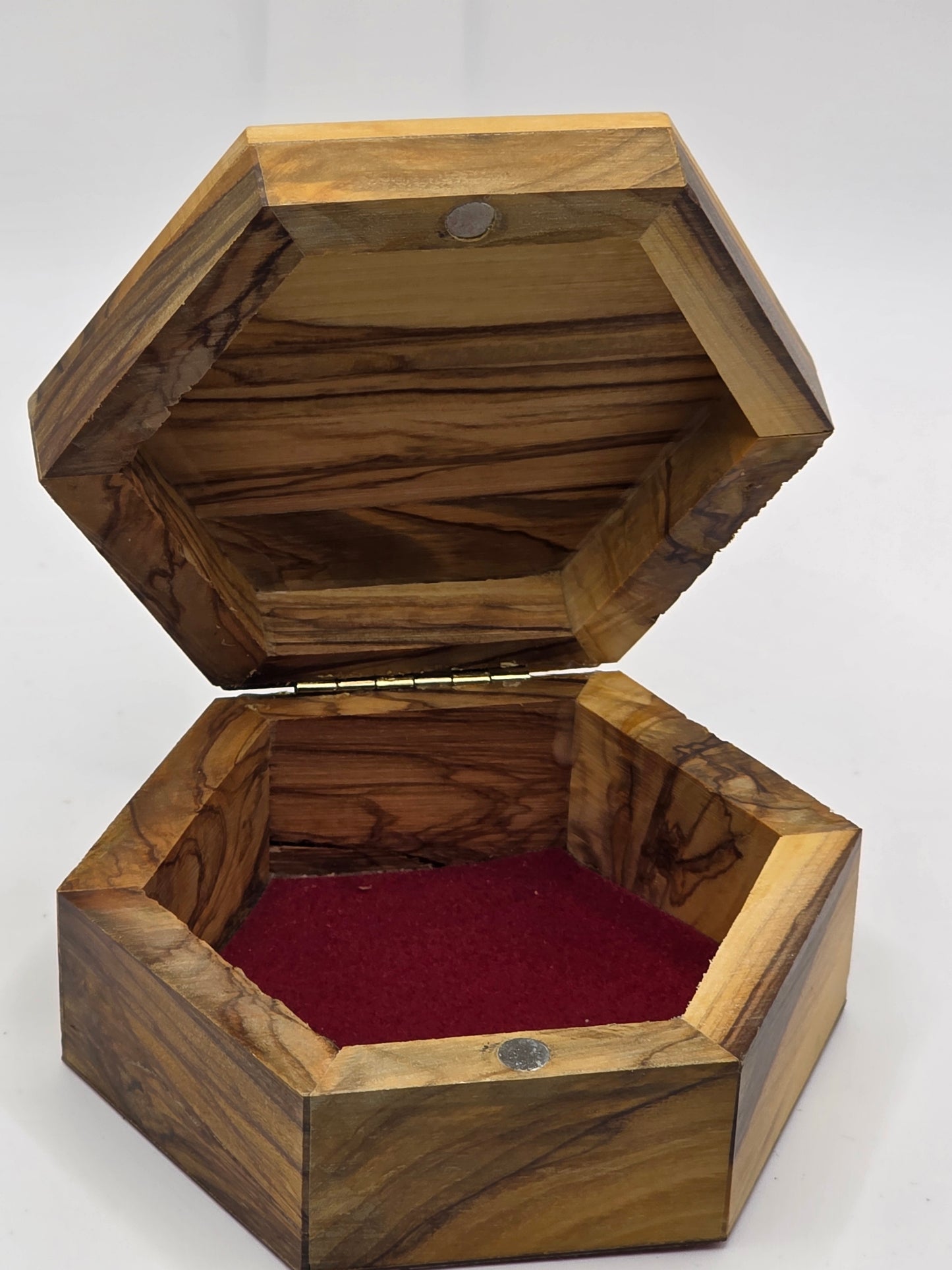 God Bless your Home Pentagon Olive Wood Box shelf closing lid -10cm x 10cm