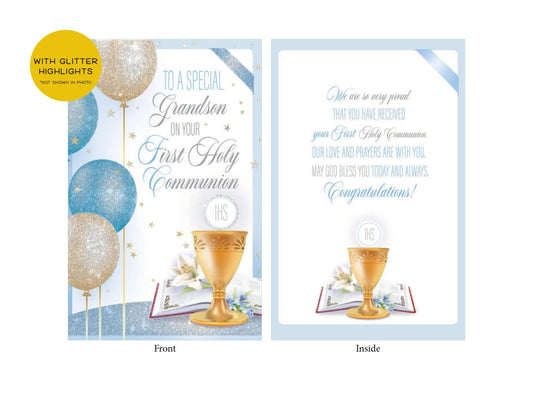 First Holy Communion Card for Grandson – Foiled & Embossed