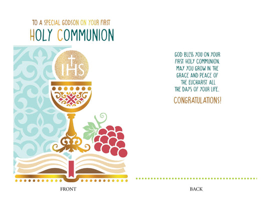 First Holy Communion Card – Godson (Gold Foiled & Embossed)