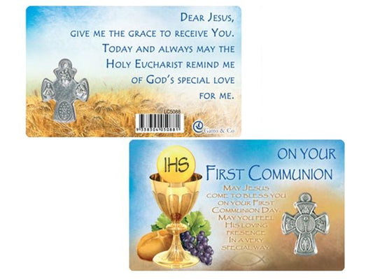 First Holy Communion Laminated Card and Cross Set