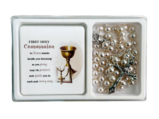 First Holy Communion Rosary and Plaque Gift Set (Boxed)