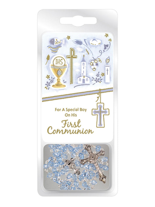 First Communion Rosary with Card — Blue | For A Special Boy on His First Communion