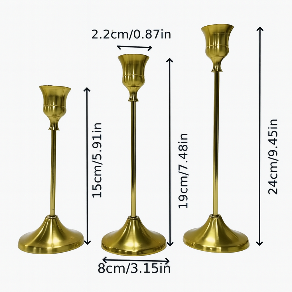 Candle Holders Brass Golden for Taper Candlesticks set of 3