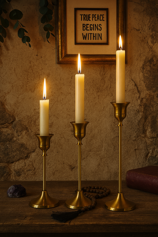 Candle Holders Brass Golden for Taper Candlesticks set of 3